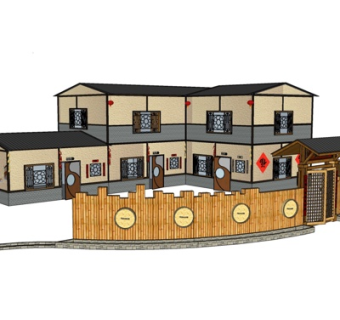 现代农家乐旅社su模型