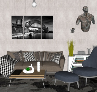 现代布艺多人沙发su模型