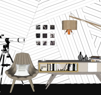 北欧实木边柜su模型