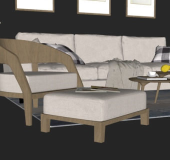 现代布艺组合沙发su模型