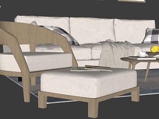 现代布艺组合沙发su模型