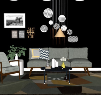 现代布艺组合沙发su模型