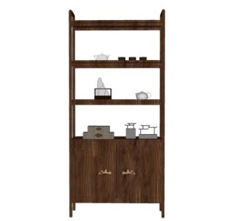 新中式实木装饰架su模型