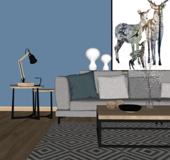 现代布艺多人沙发su模型