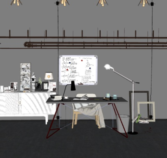 工业风书桌椅su模型