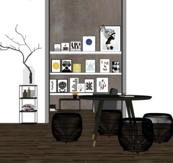 北欧休闲桌椅su模型