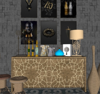 自然风实木边柜su模型