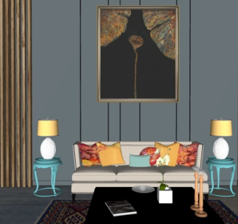 现代布艺多人沙发su模型