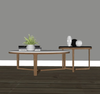 现代实木子母茶几su模型