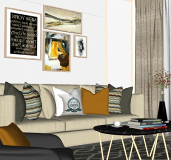 现代布艺组合沙发su模型