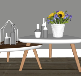 北欧实木子母茶几su模型