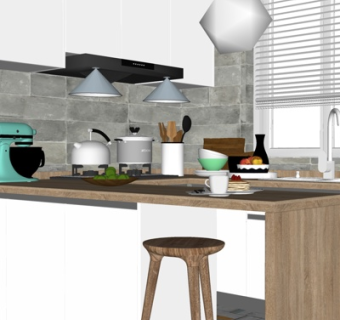 现代实木中岛柜橱柜su模型