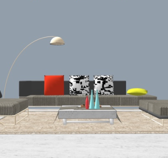 现代布艺组合沙发su模型