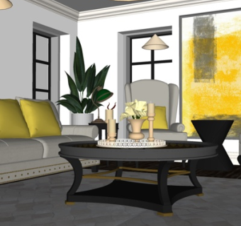 简欧布艺组合沙发su模型