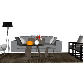 现代布艺组合沙发su模型