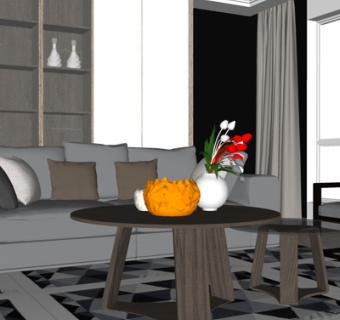 现代布艺组合沙发su模型