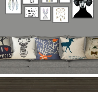 北欧布艺多人沙发su模型