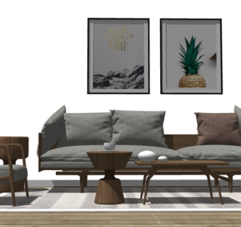 北欧实木组合沙发su模型