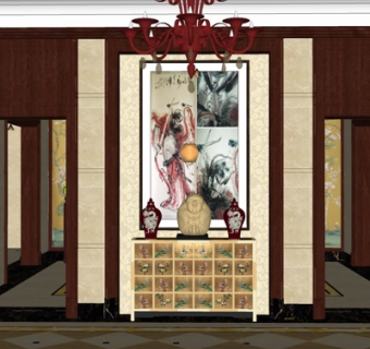 新中式实木边柜su模型