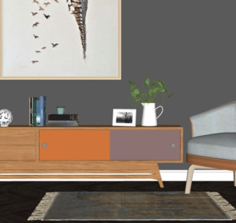 现代实木边柜su模型