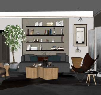 北欧布艺组合沙发su模型