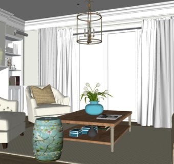 简欧布艺组合沙发su模型