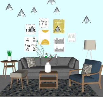 北欧布艺组合沙发su模型