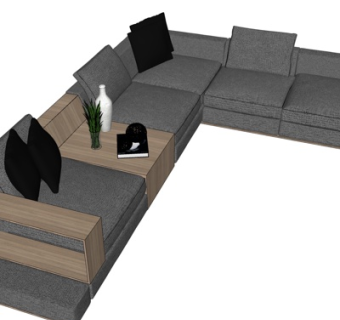 现代布艺转角沙发su模型