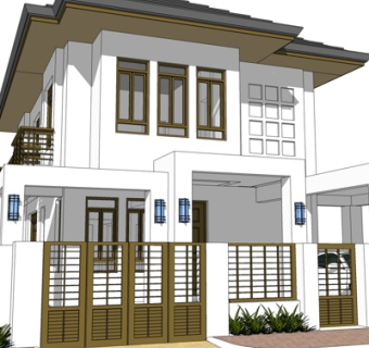 新中式独栋别墅su模型