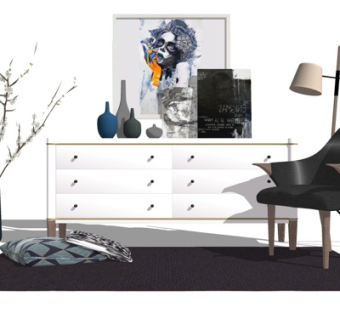 现代实木边柜su模型