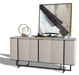 现代实木边柜su模型