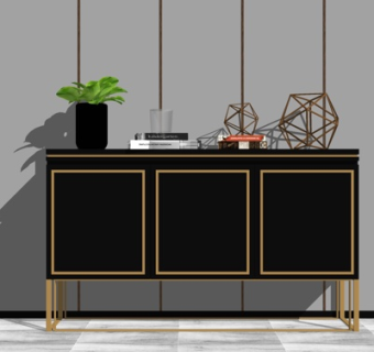 现代实木边柜su模型