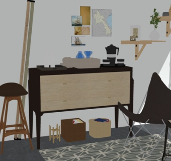 现代实木边柜su模型