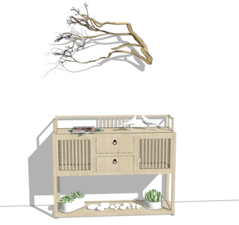现代实木边柜su模型