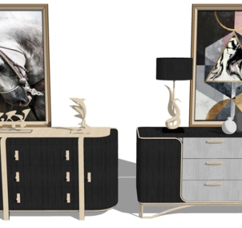 现代轻奢边柜su模型