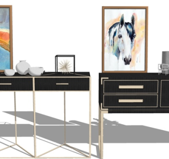 现代轻奢边柜su模型