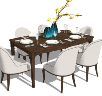 现代实木餐桌椅su模型
