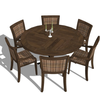 新中式圆形餐桌椅su模型