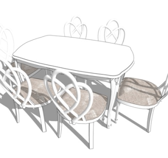 简欧条形餐桌椅su模型