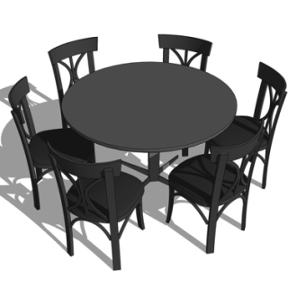 现代圆形餐桌椅su模型