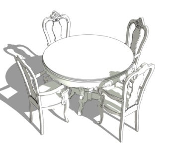 欧式圆形餐桌椅su模型