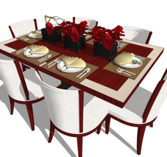 现代条形餐桌椅su模型