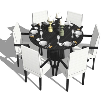 现代圆形餐桌椅su模型