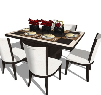 现代条形餐桌椅su模型