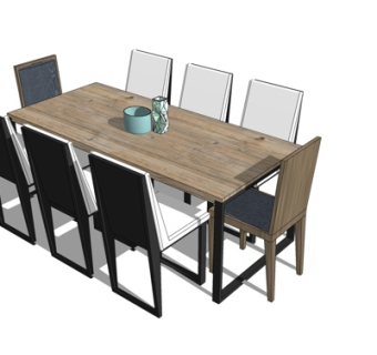 现代条形餐桌椅su模型