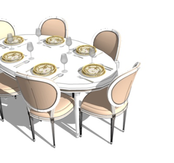 美式餐桌椅su模型
