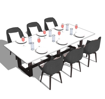 现代条形餐桌椅su模型