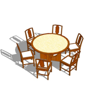 新中式实木圆形餐桌椅su模型