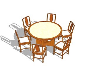 新中式实木圆形餐桌椅su模型