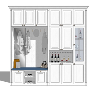 简欧玄关多功能衣柜su模型